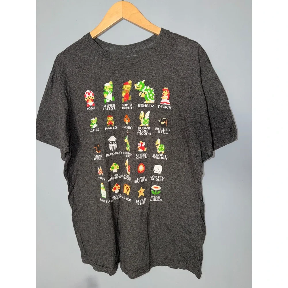 Super Mario Bros Pixelated Character Graphic T‎ Shirt Mens XL Dark Gray Nintendo